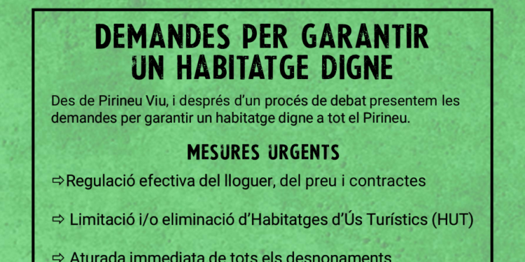 Demandes "urgents" de Pirineu Viu per a la problemàtica de l'habitatge.