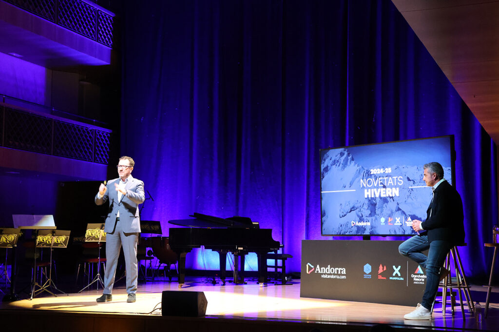 El director d'Andorra Turisme i el de màrqueting de Grandvalira Resorts durant la presentació.