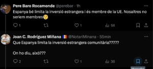 Intercanvi de posts entre Rodríguez Miñana i Baró.