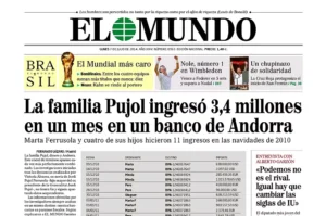 Poratda d'El Mundo amb el 'pantallazo' dels comptes de Pujol a BPA. Foto: El Mundo.