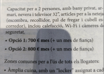 Imatge de l'anunci de lloguer d'habitacions. Foto: Twitter.