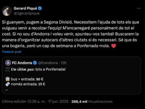 Missatge de Piqué a Twitter. Foto: Twitter.