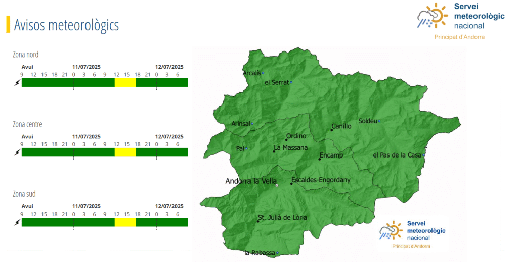 Avís groc per tempestes per al divendres.
