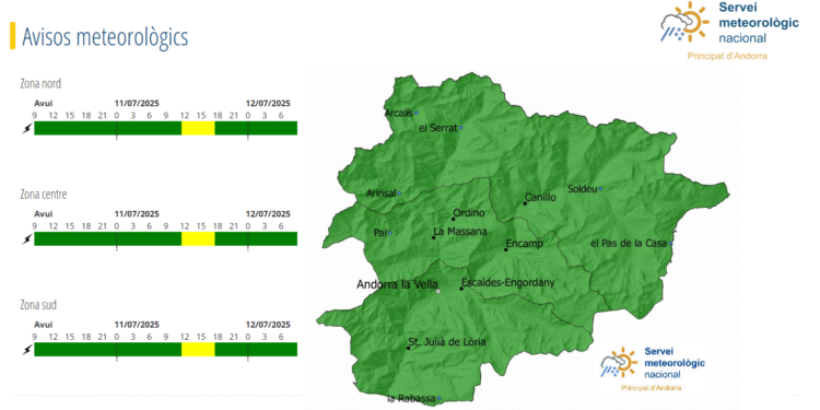 Avís groc per tempestes per al divendres.