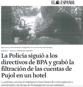La notícia de l'entrega de les dades dels Pujol gravada per la policia espanyola. Foto: El Español.