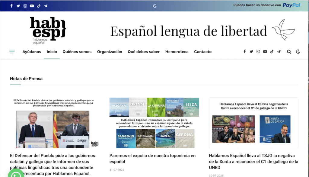 Imatge de la pàgina de l'entitat Hablamos Español d'Hispanohablantes.es. Foto: Google.