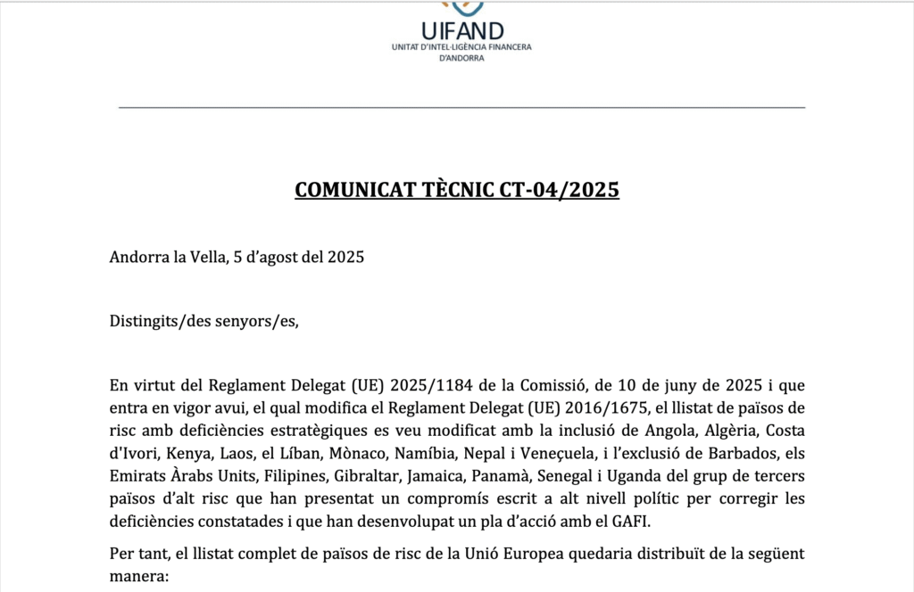 Imatge del comunicat de la UIFAND. Foto: UIFAND.