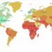Mapa d'ingressos on el verd fort és el color de màxim i el vermell fort el mínim. Foto: Worlddata.