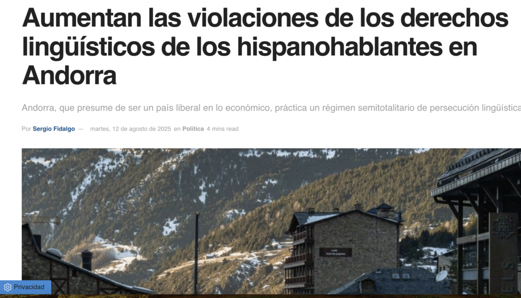 Imatge del titular d'un article contra Andorra. Foto: Elcatalán.es.