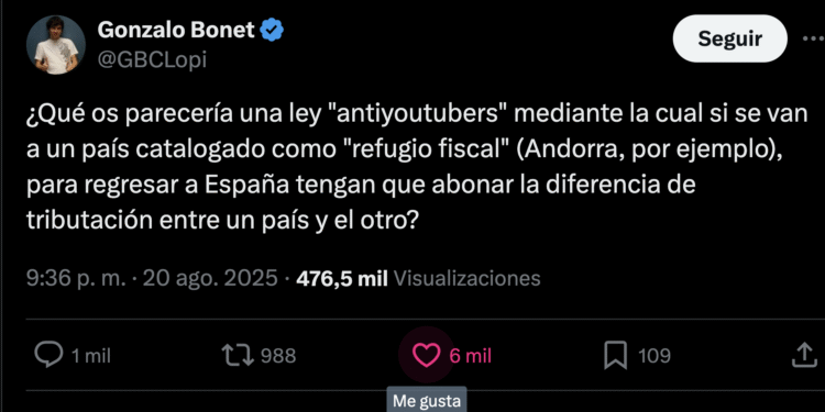Un post amb la petició d'una llei antiyoutubers ja té mig milió de visualitzacions. Foto: X.