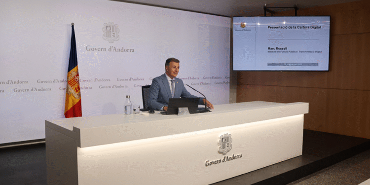 El ministre de Funció Pública i Transformació Digital, Marc Rossell, durant la presentació de la Cartera digital.