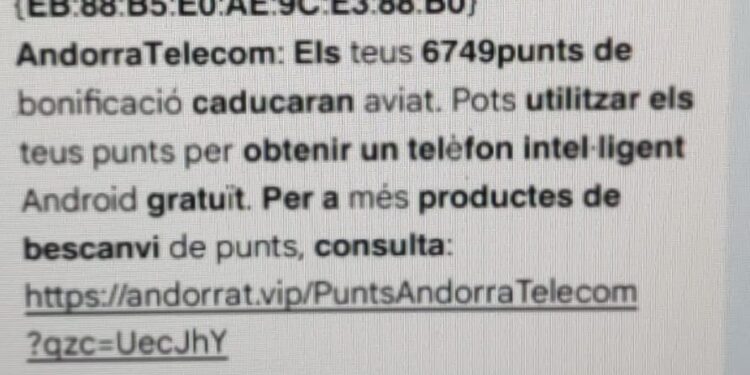 Avisen d’un intent d’estafa que suplanta Andorra Telecom via SMS