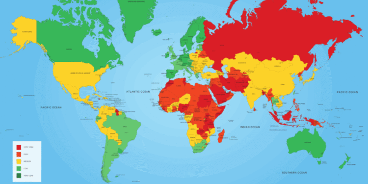 El mapa de riscos per als viatgers LGTBIQ+ publicat per A3M.