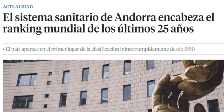 Notícia de La Vanguardia sobre la sanitat andorrana com la millor del món. Foto: La Vanguardia.