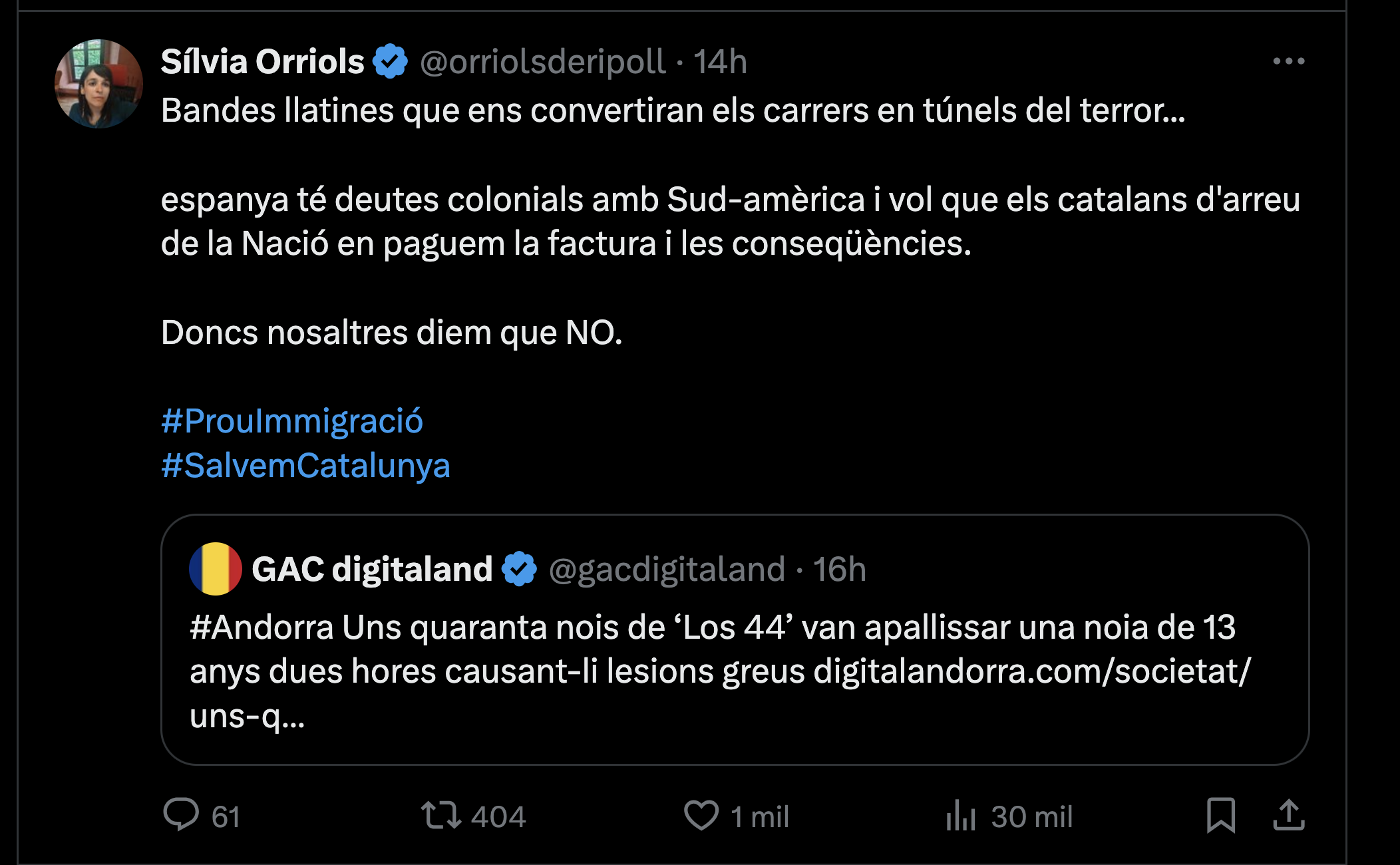 El tuit d'Orriols. Foto: X.