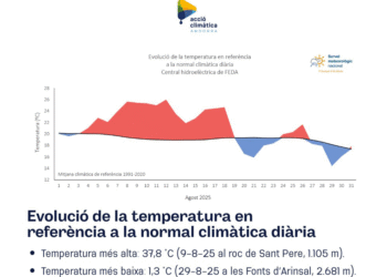 Un gràfic de l'evolució de la temperatura durant el mes d'agost.