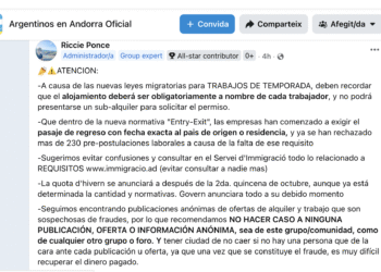 Imatge del missatge d'Argentinos en Andorra. Foto: Facebook.