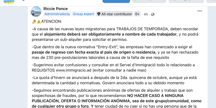 Imatge del missatge d'Argentinos en Andorra. Foto: Facebook.