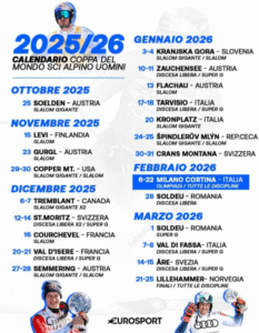 Cartell del calendari de la copa del món d'esquí alpí d'homes.
