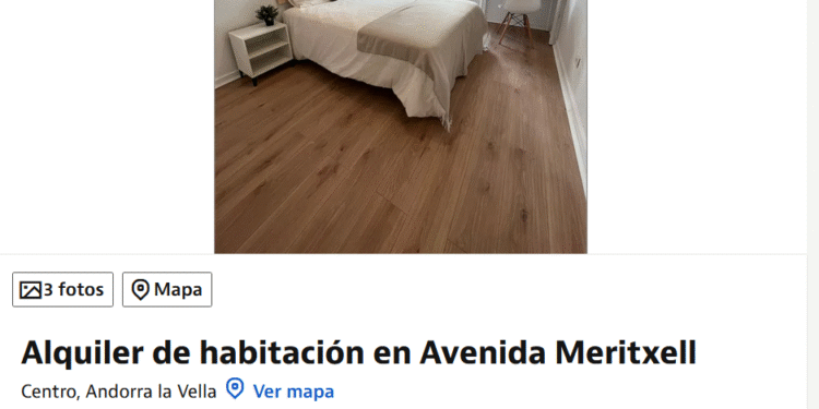 Imatge de l'habitació que s'ofereix per 950 euros al mes a Andorra la Vella.