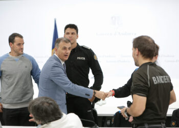 El ministre de Funció Pública, Marc Rossell, durant l'acte de signatura de l'acord retributiu. Foto: SFG