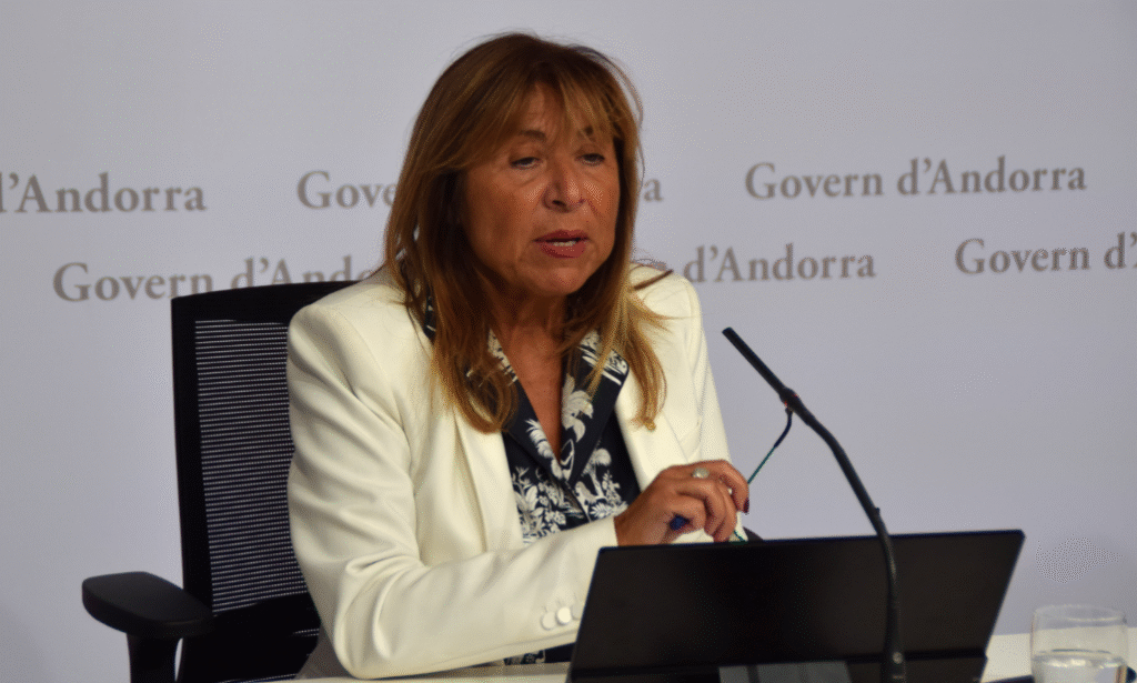 La ministra de Presidència, Economia, Treball i Habitatge, Conxita Marsol, presentant el Projecte de llei de continuïtat i consolidació de les mesures per al creixement sostenible.