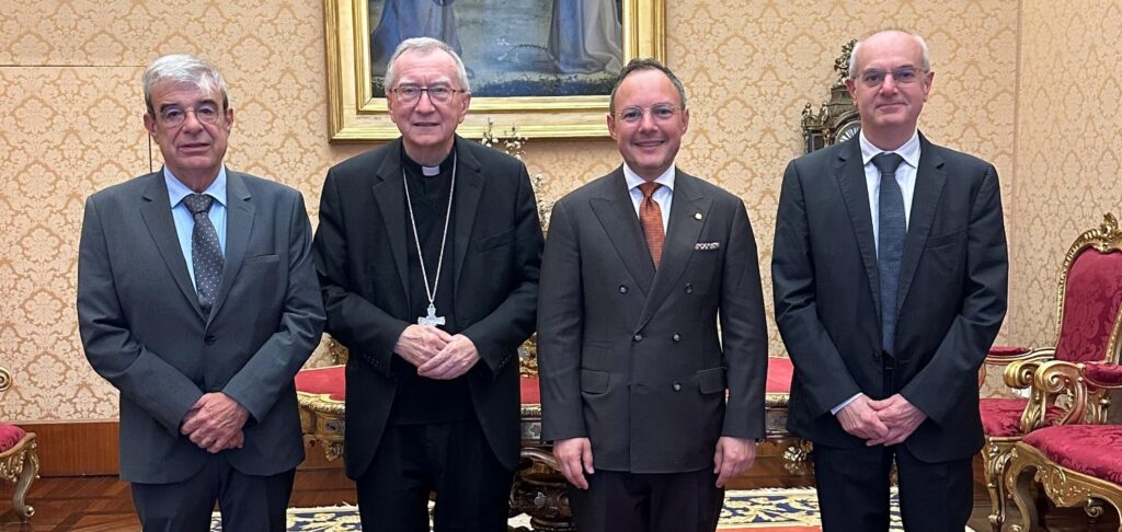 Espot, Baró i Àlvarez amb el secretari d'Estat de la Santa Seu, Pietro Parolin. Foto: Govern d'Andorra