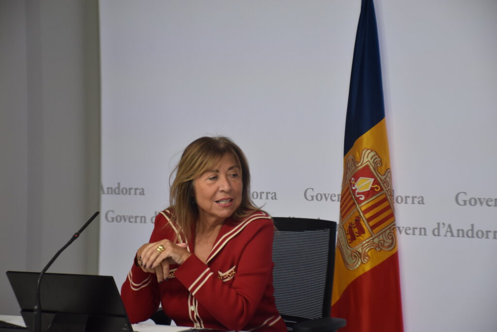 La ministra de Presidència, Economia, Treball i Habitatge, Conxita Marsol, durant la roda de premsa. Foto: D. M. (ANA)