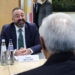 El Secretari d'Estat sanmarinpes Luca Beccari en la reunió amb el president del Consell Europeu António Costa. Foto: UE.