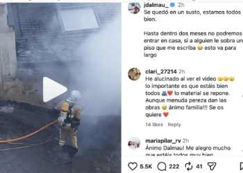 Els bombers apaguen el foc a casa del youtuber. Foto: Instagram.