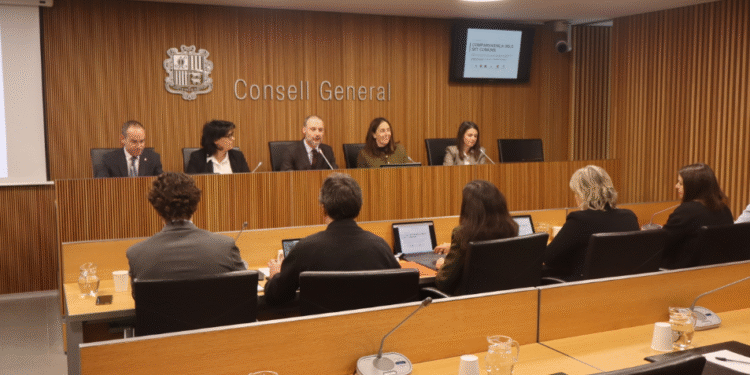 Els cònsols durant la compareixença dels comuns per presentar les propostes d’accions, mesures i millores en l’àmbit de l’ordenació del territori i urbanisme per assegurar un creixement sostenible.