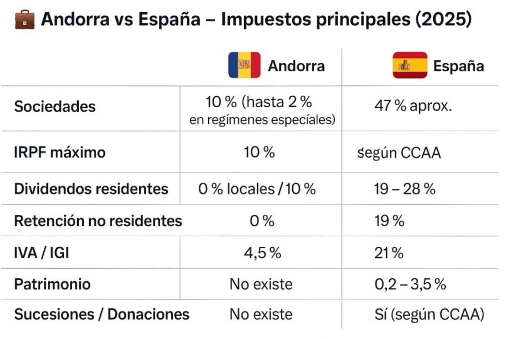 La taula comparativa.