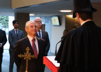 El nou membre del Tribunal Constitucional, Víctor Torre de Silva, durant la jura el càrrec.