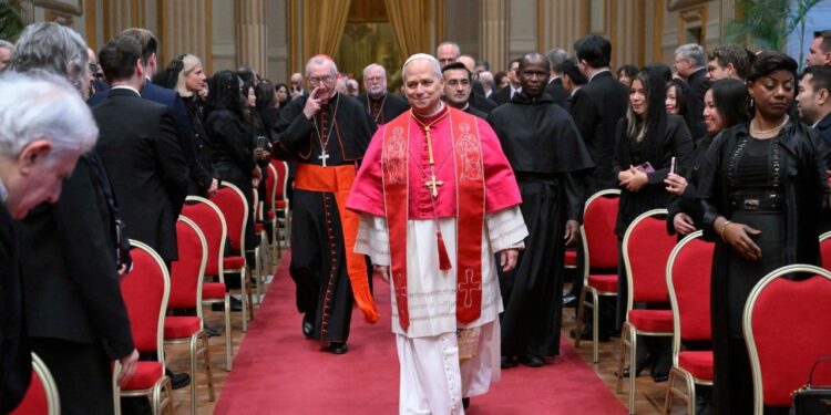 El Papa Lleó XIV durant la recepció al cos diplomàtic. Foto: ANA.