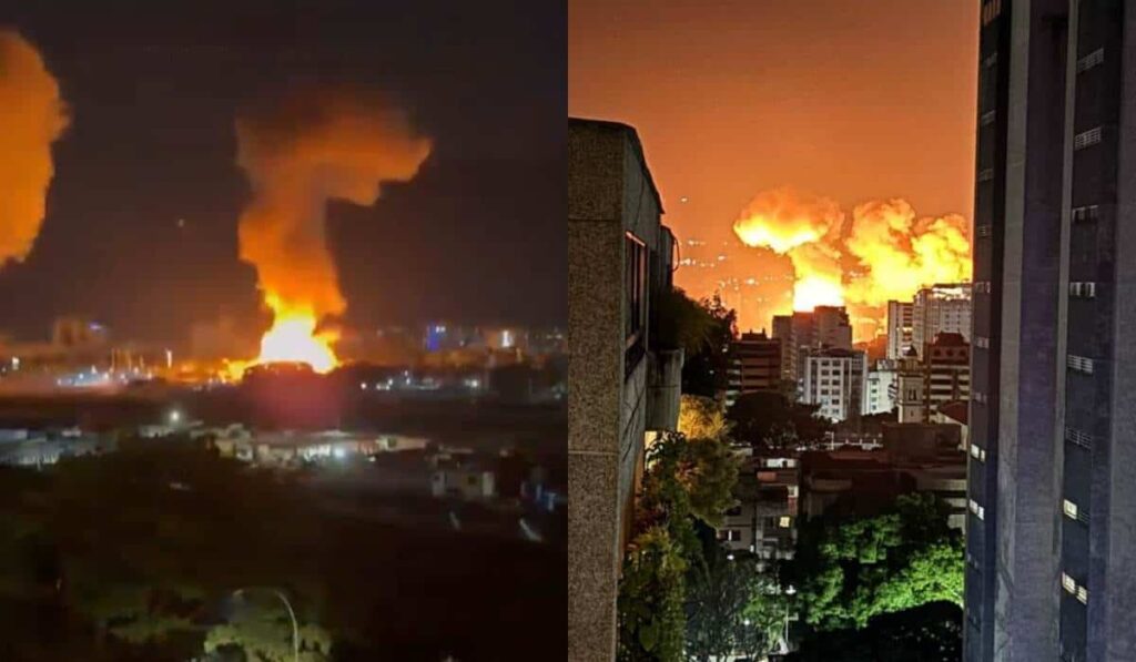 Imatge de l'impacte de les bombes a Caracas. Foto: Xarxes Socials.
