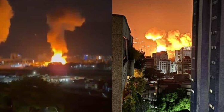 Imatge de l'impacte de les bombes a Caracas. Foto: Xarxes Socials.