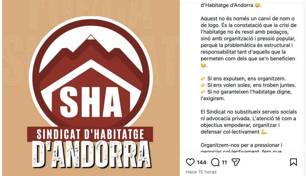 Missatge del nou sindicat. Foto: Instagram.