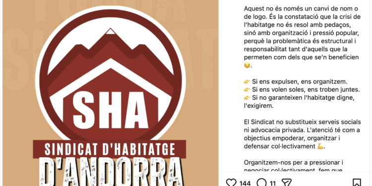Missatge del nou sindicat. Foto: Instagram.