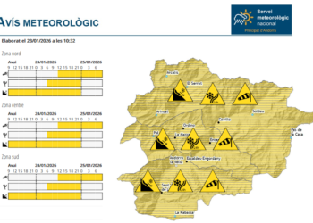 Avís groc per nevades generalitzades dissabte a tot Andorra