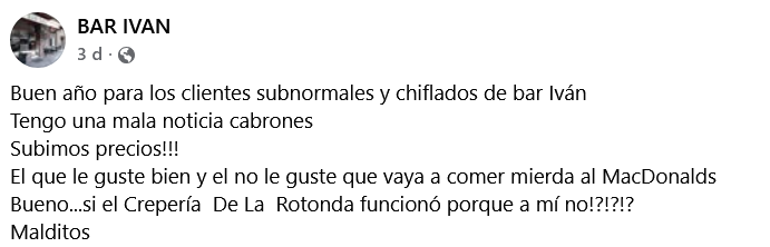 El Bar Ivan comença a ‘insultar’ els clients per veure si repeteix l’èxit de la creperia de la rotonda