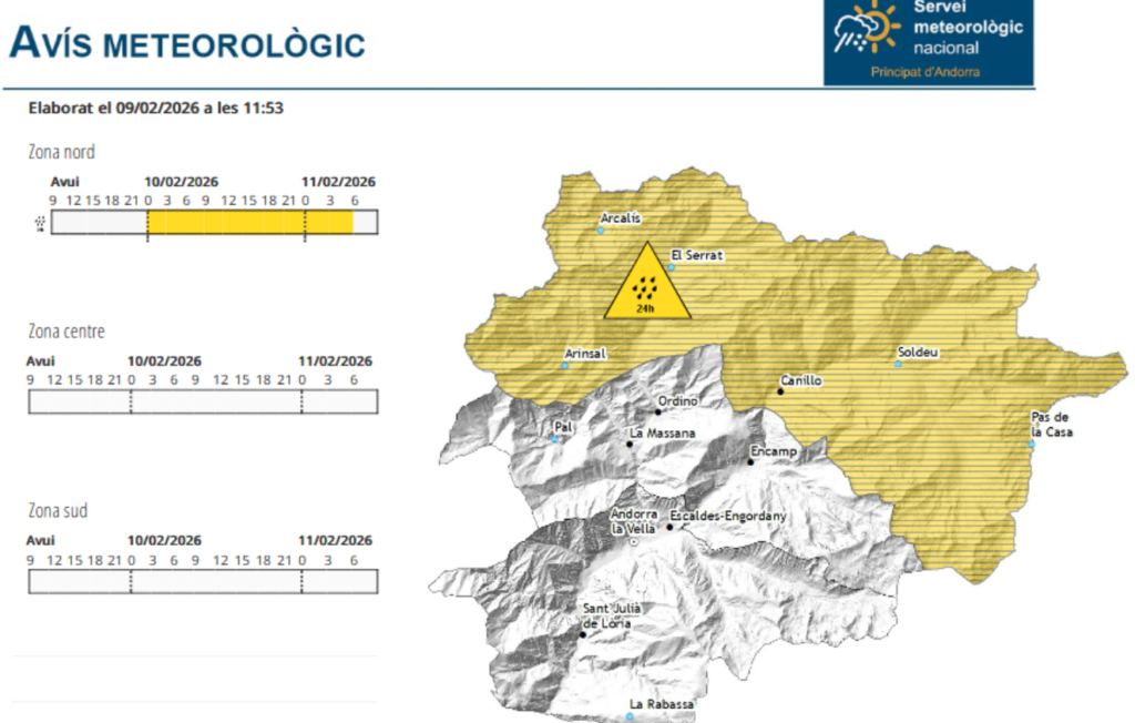 Avís groc per pluges intenses al nord a partir de demà.