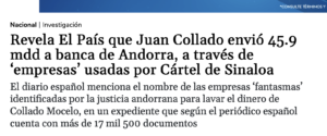 Portada d'un diari mexicà explicant el cas revelat per El País / Público.