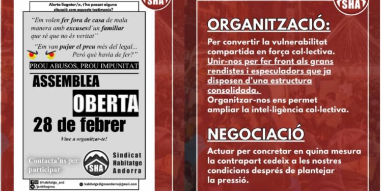 El Sindicat d'Habitatge d'Andorra denuncia que s'està intentant fer fora llogaters dels pisos amb excuses falses d'alguns propietaris.