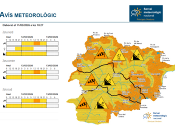 Avís groc per pluja al nord i taronja per vent en alçada