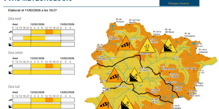 Avís groc per pluja al nord i taronja per vent en alçada