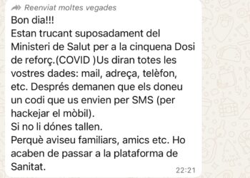 El missatge que està corrent per WhatsApp. Foto: Policia d'Andorra