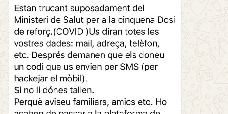 El missatge que està corrent per WhatsApp. Foto: Policia d'Andorra
