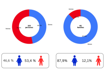 El gràfic que mostra la diferenciació de gènere entre els casos atesos en primera persona i per part de familiars a Projecte Vida durant el 2025.