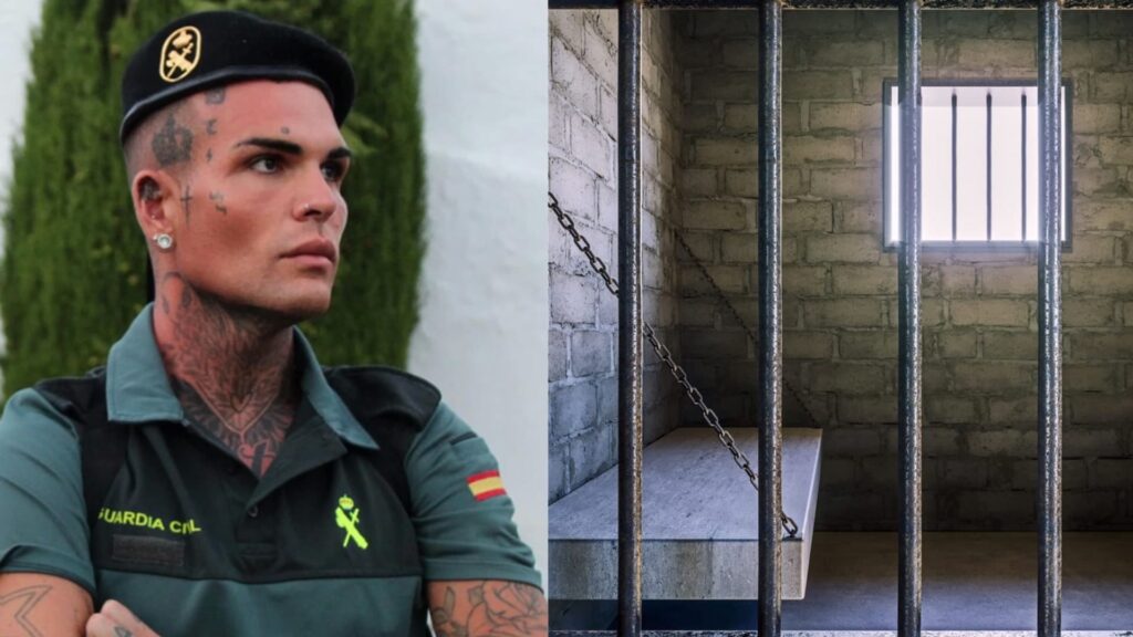 Collage de l'influencer d'Andorra Héctor 'Morritos' vestit de guàrdia civil i una presó emulant el pròxim reality de 'Zona Gemelos'.