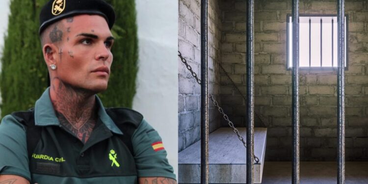 Collage de l'influencer d'Andorra Héctor 'Morritos' vestit de guàrdia civil i una presó emulant el pròxim reality de 'Zona Gemelos'.